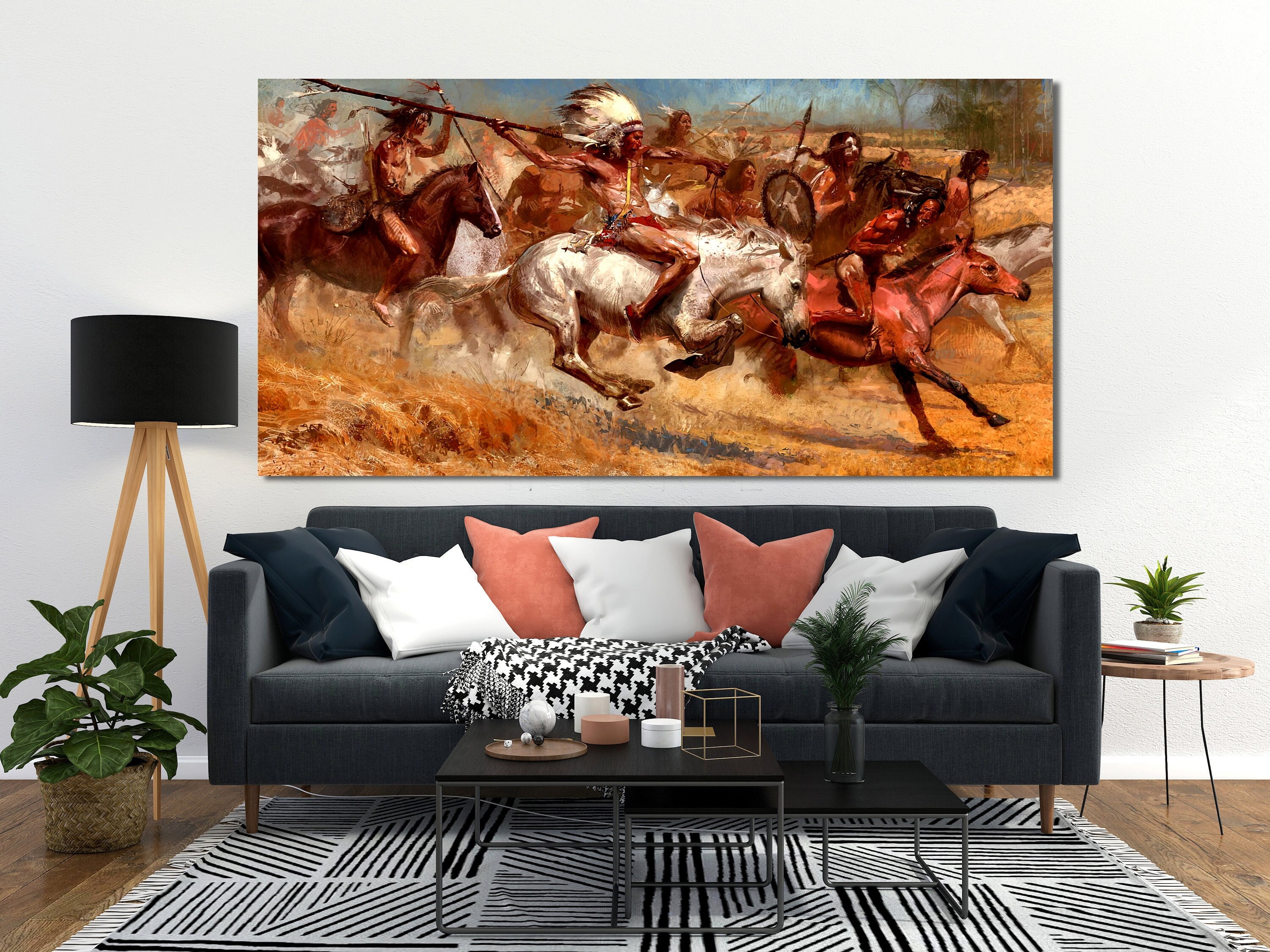 Native American War Wall Art, Native American Horse Canvas, Huge Canvas