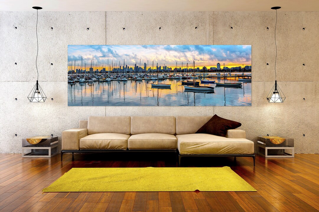 Boat Marina Wall Decor, City and Marina Canvas Wall Art, Sailboats in ...