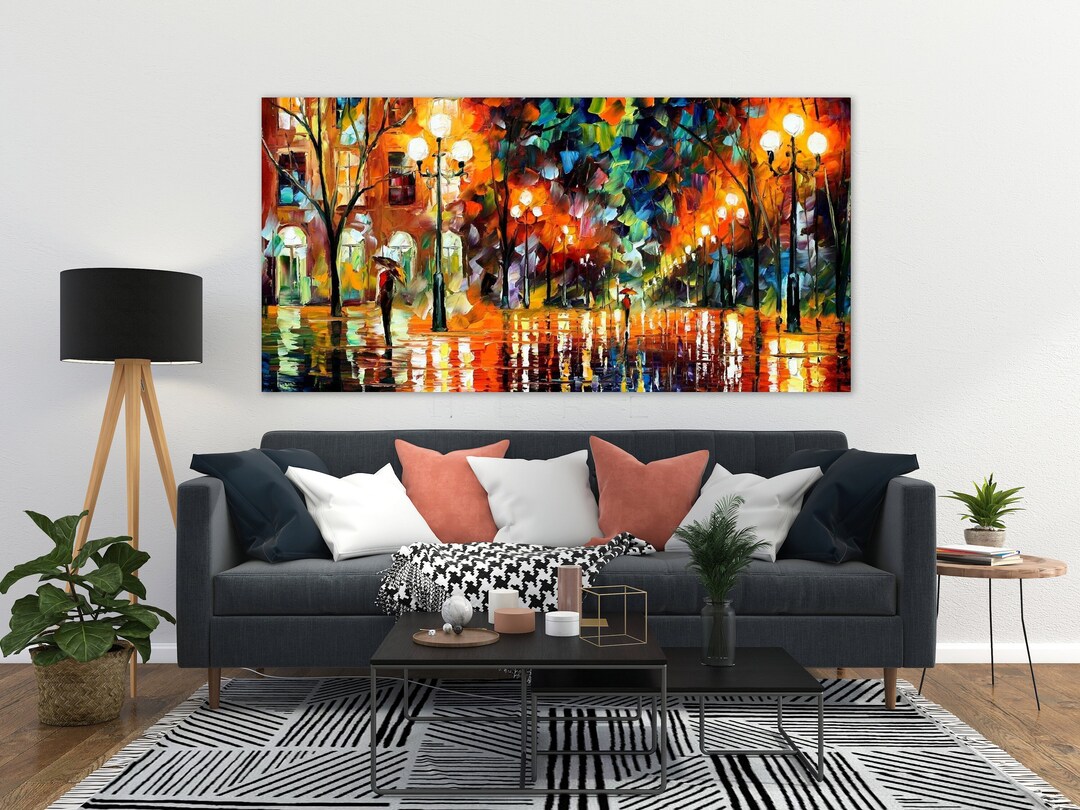 Street Wall Art, Street Painting Canvas, Colorful Street, Street Lights