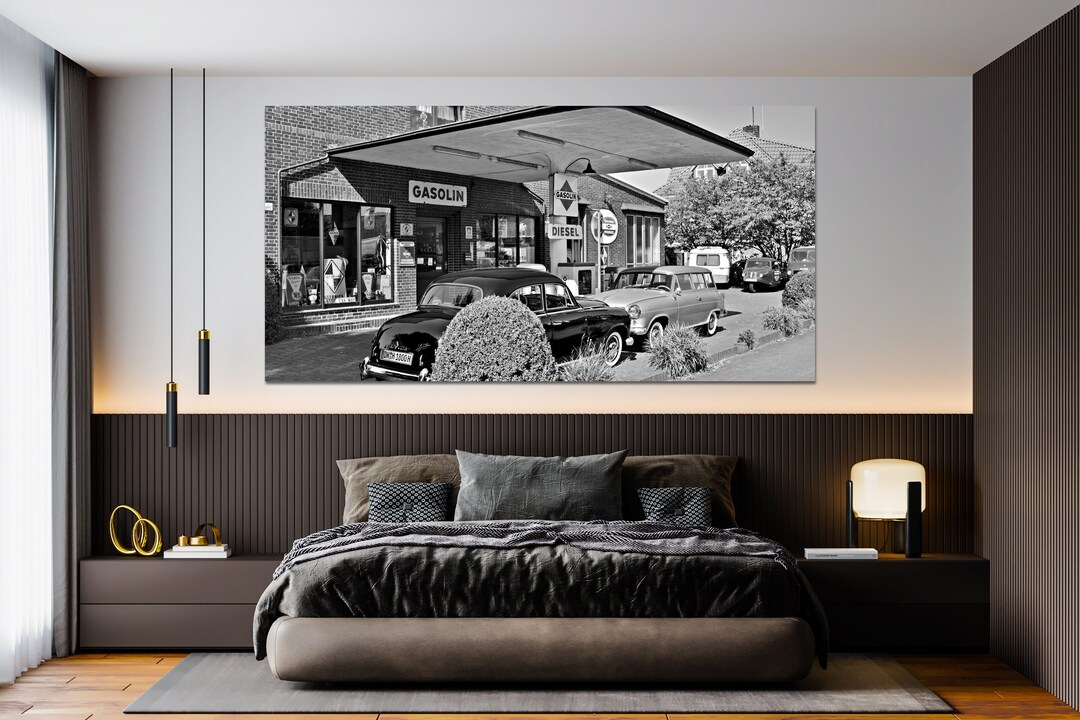 Vintage Car Canvas Wall Art, Garage Wall Decor, Vintage Gas Station