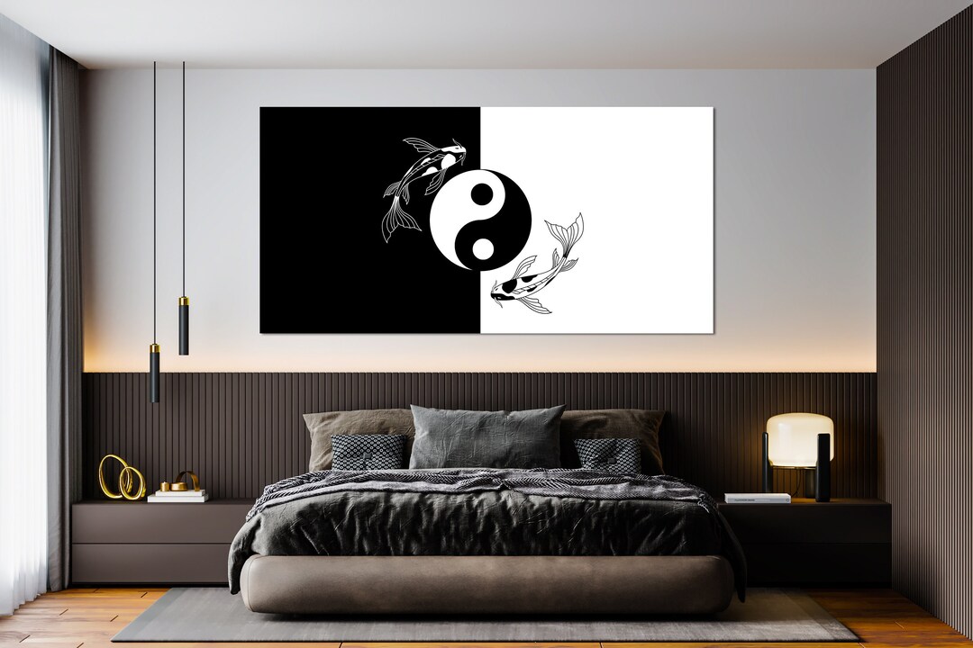 Yin Yang Canvas Wall Decor, Huge Canvas Art, Black White Yin Yang