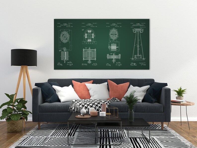 Tesla Patent Drawings Wall Art Huge Canvas Art Scientific Etsy