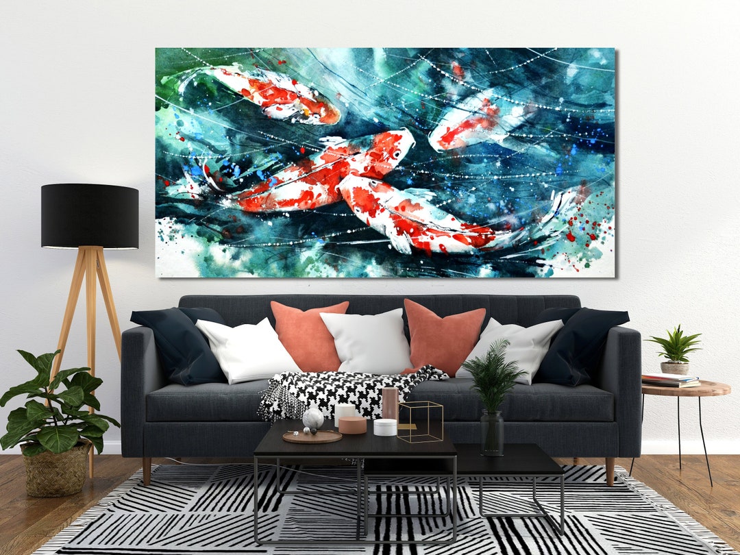 Animal Wall Art, Koi Fish Canvas Wall Art, Colorful Koi Fishes, Huge