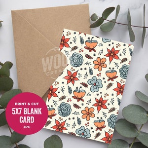 Tarjeta de felicitación descargable de flores de primavera neutrales ilustradas, tarjeta de 5 x 7, primavera, gracias, boda, cumpleaños, día de la madre, para ella, florales