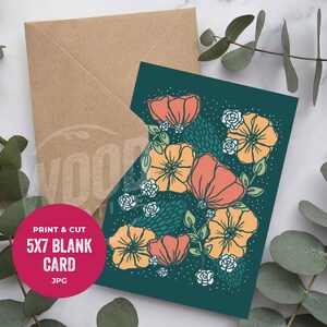 Tarjeta de felicitación de descarga digital de flores de primavera ilustradas, impresiones descargables de 5x7 y 4x6, gracias, boda, cumpleaños, día de la madre, para ella