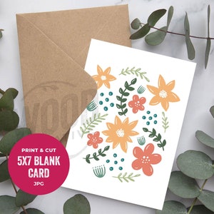 Tarjeta de felicitación de descarga digital de flores de primavera ilustradas, tarjeta descargable de 5 x 7, primavera, gracias, boda, cumpleaños, día de la madre, para ella