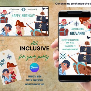 Pirates Happy Birthday bundle for Samsung frame tv, 4k Tv, + digital invite + thank you tag -invito pirata