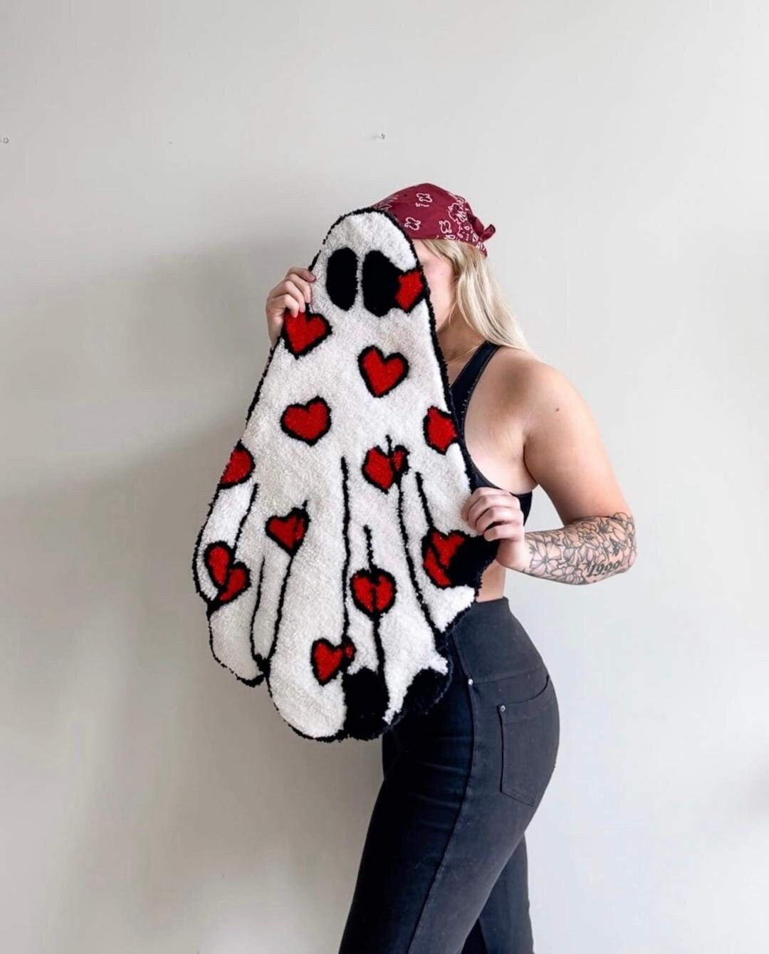 Tufted Heart Ghost Rug Handmade Tufted Rug Ghost Rug Etsy