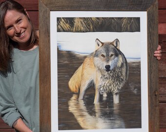 Wolf Pastel Painting / Wolf Original Art / Framed Wolf Painting