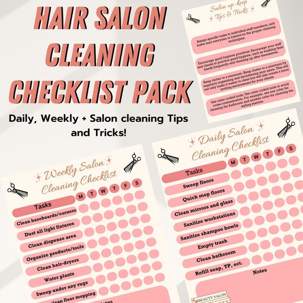 Hair Salon Cleaning Checklist, Daily Weekly + Tips and Tricks for Maintaining a Clean Salon, Cosmetology Cleaning Planner, Printable PDF