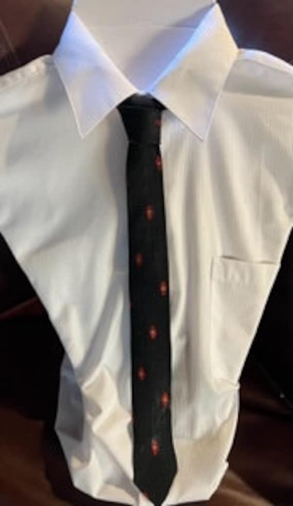 Necktie; Men's black with red embroidered insignia