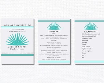 Bride's Amigas Tequila Inspired Bachelorette Party Invitation and Itinerary and Packing List, Casamigos Inspired Invitation Bundle