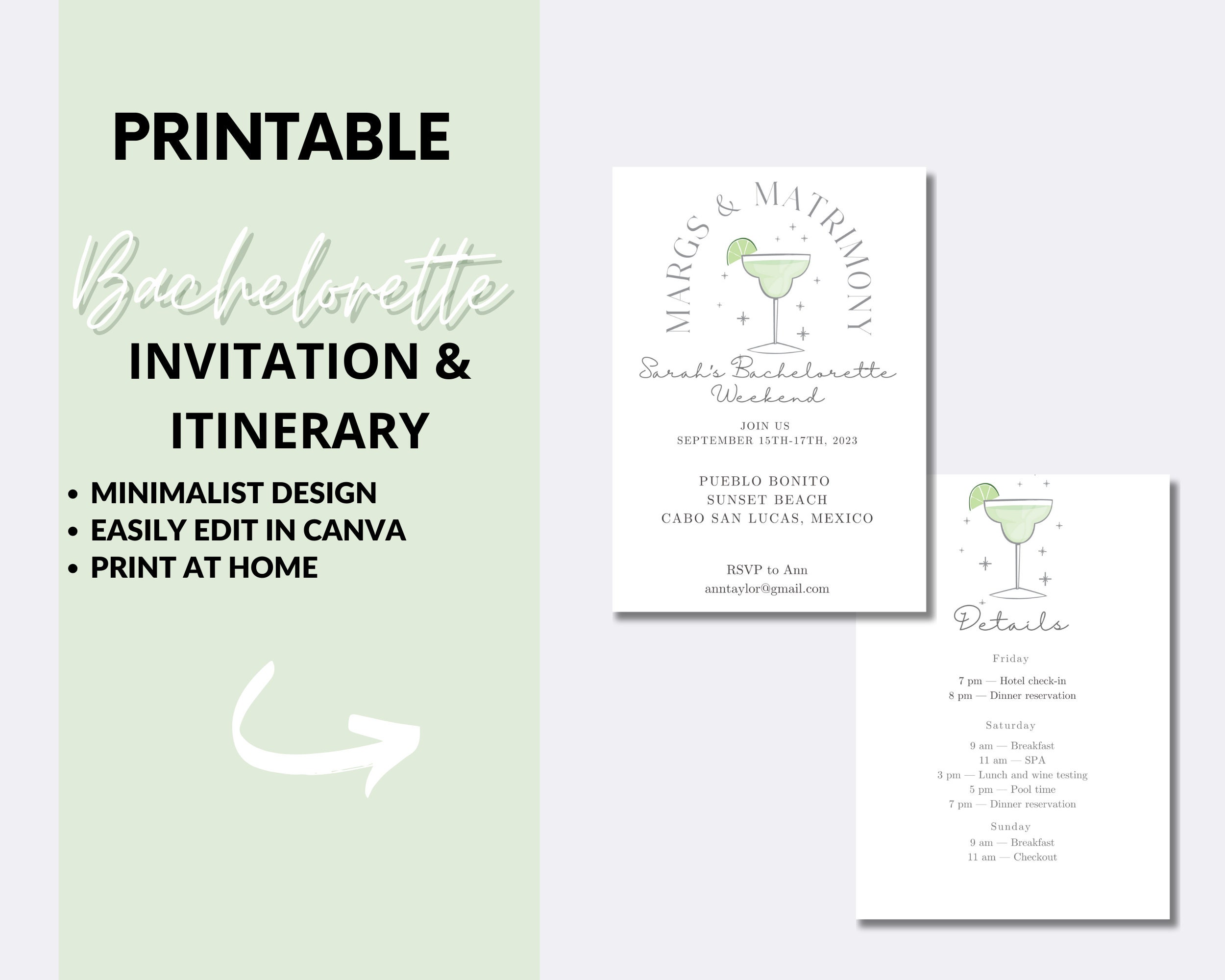 Margs and Matrimony Bachelorette Party Invitation and Itinerary ...