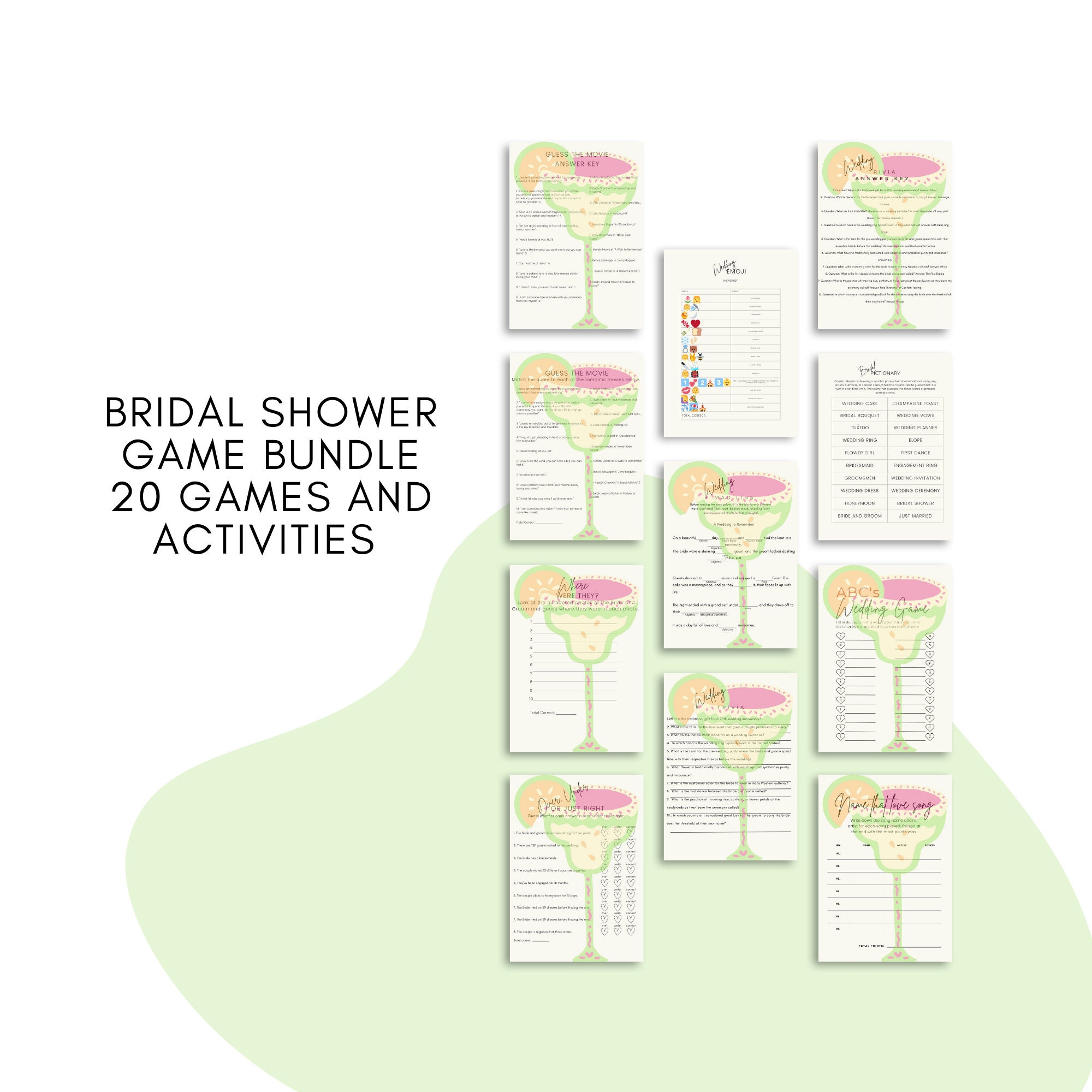 Bridal Shower Games 20 Printables Bundle Printable Minimalist Bridal ...