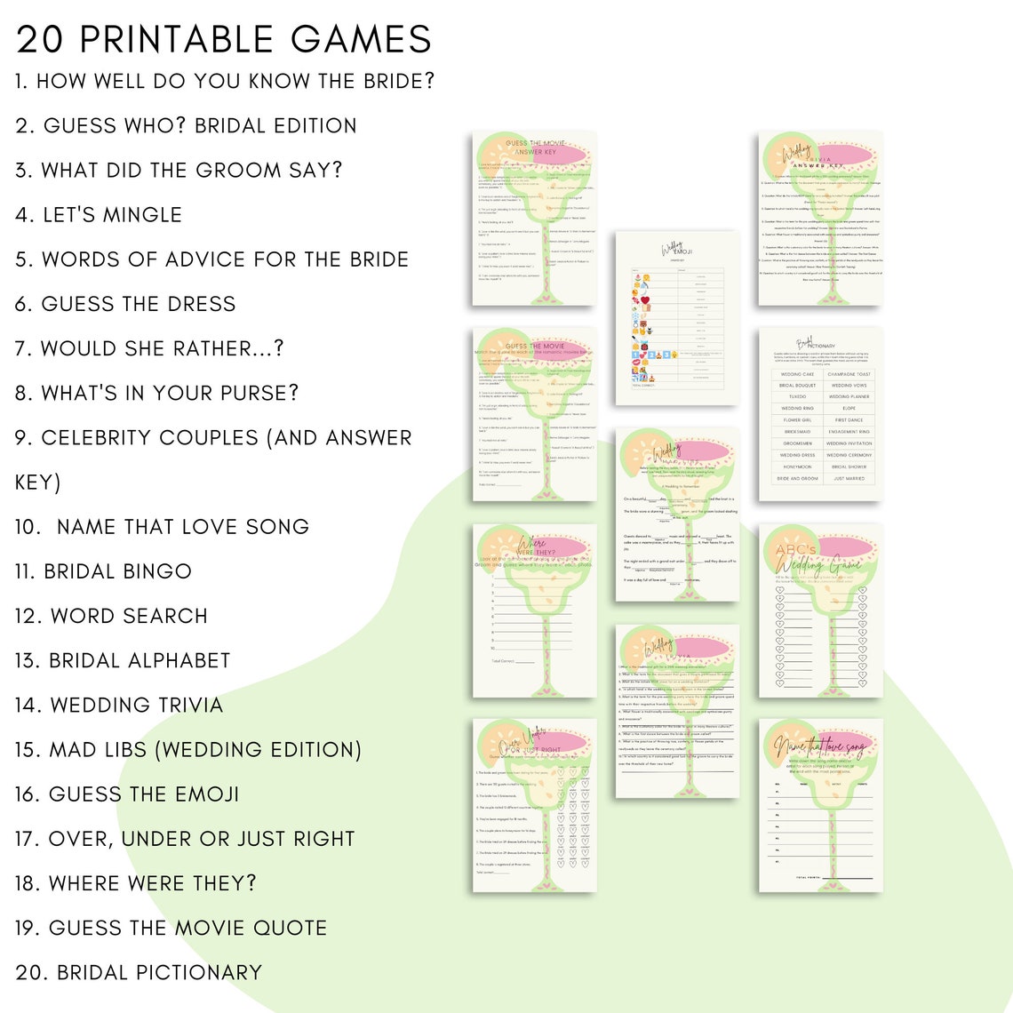 Bridal Shower Games 20 Printables Bundle Printable Minimalist Bridal ...