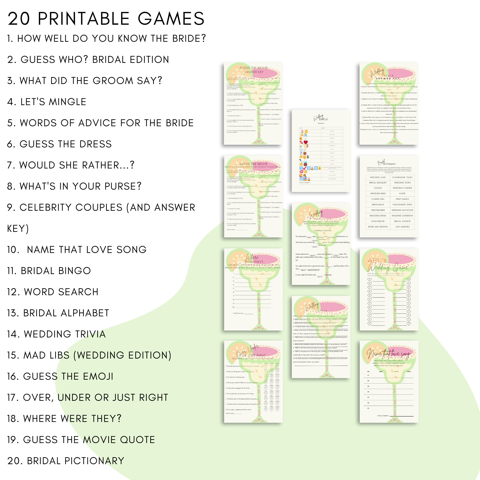 Bridal Shower Games 20 Printables Bundle Printable Minimalist Bridal ...