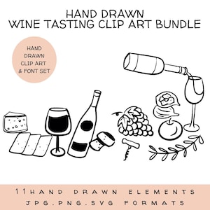 Conjunto de imágenes prediseñadas de cata de vinos y charcutería, ilustraciones de alimentos dibujadas a mano, imágenes prediseñadas de botellas de vino, tabla de quesos, ilustración de mesa de pastoreo