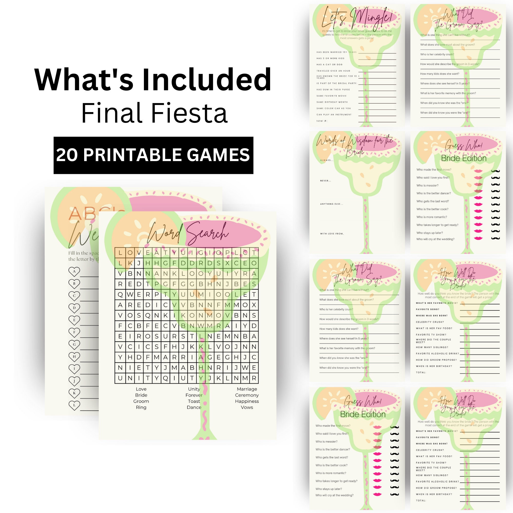 Bridal Shower Games 20 Printables Bundle Printable Minimalist Bridal ...