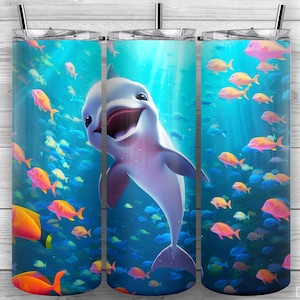 Dolphin Tumbler Design, Dolphin Tumbler, Poissons, 20oz Skinny Tumbler PNG, Conception de sublimation, Tumbler Wrap, Straight Tapered, Design 116
