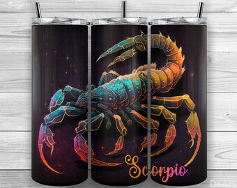 Segno zodiacale Scorpione, Segni zodiacali, Bicchiere magro da 20 once PNG, Design a sublimazione, Avvolgi tumbler, Conico dritto, Design tumbler 16