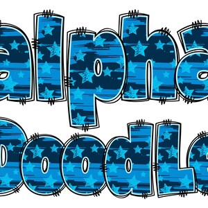 Patriotic Alphabet PNG, 4th of July, Independence Day, Alpha Doodle, PNG Letters, American Doodle, Alpha Pack, Stars, Blue Stars, Doodle 12D