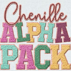 May include: Chenille Alpha Pack in pink, green, yellow, and blue. The letters are made of fluffy chenille fabric and have a gold outline.