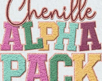Paquete de letras PNG de chenilla sintética, parches de letras universitarias, letras imprimibles de chenilla sintética en colores pastel, letras de Pascua, paquete Alpha 6FC