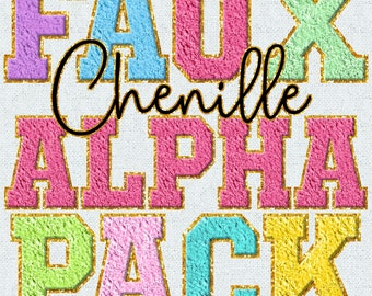 Paquete de letras PNG de chenilla sintética, parches de letras universitarias, letras imprimibles de chenilla sintética en colores pastel, letras de Pascua, paquete Alpha 3FC
