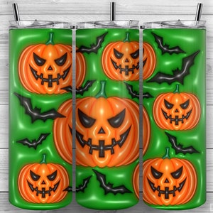 Inflated Halloween Jack-O&#39;-Lantern Tumbler, 20oz Skinny Tumbler PNG, Sublimation Design, Tumbler Wrap, Straight Tapered, Inflated Design 302