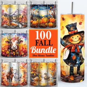 100 Fall Tumbler Bundle, Fall Tumbler Bundle, Autumn Bundle, 20oz Skinny Tumbler PNG, Sublimation, Tumbler Wrap, Straight, Tapered, Bundle 8
