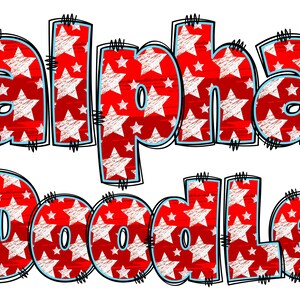 Patriotic Alphabet PNG, 4th of July, Independence Day, Alpha Doodle, PNG Letters, American Doodle, Alpha Pack, Stars, Red White, Doodle 12C