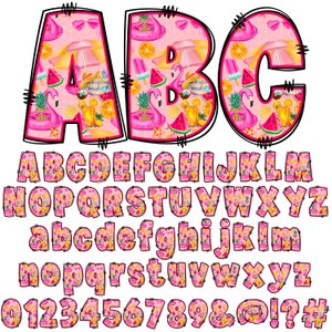 BUNDLE Summer Alphabet PNG, Tropical Doodle, PNG Letters, Fruits Doodle ...