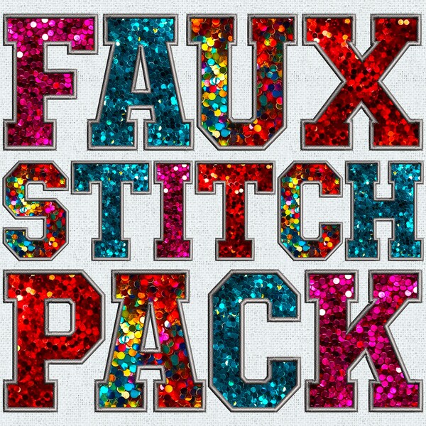 Faux Embroidery Sequin Alphabet Bundle PNG, Sequins Alphabet, Faux Sequin Letters Patch, Alpha Doodle, Varsity Patches, Alpha Pack 2FE