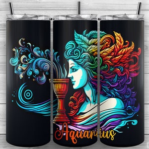 Signe du zodiaque Verseau, Signes astrologiques, 20oz Skinny Tumbler PNG, Conception de sublimation, Tumbler Wrap, Straight Tapered, Tumbler Design 19