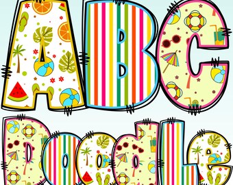 Summer Alphabet Bundle PNG, Summer Letters, PNG Letters, Summer Alphabet Doodle, Beach Doodle, Summer Doodle, Summer Alpha Pack Doodle 60