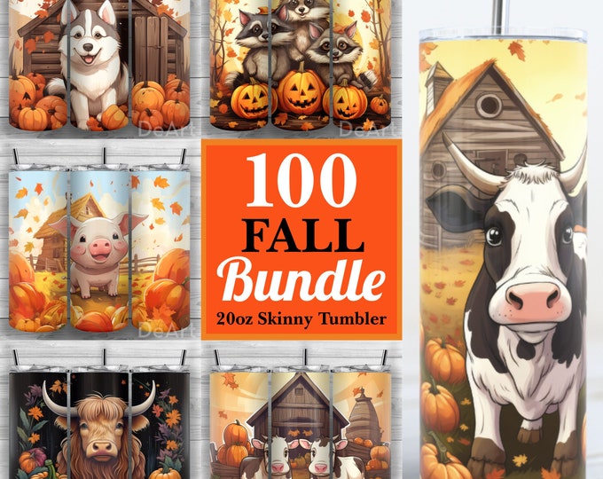 100 Fall Tumbler Wrap Sublimation Designs, 20 Oz Skinny Tumbler Bundle ...