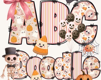 PAQUETE Alfabeto de Halloween PNG, 3 conjuntos de letras de Halloween, clipart, letras PNG, alfabeto de Halloween, letras preppy de Halloween, Alpha Doodle 86