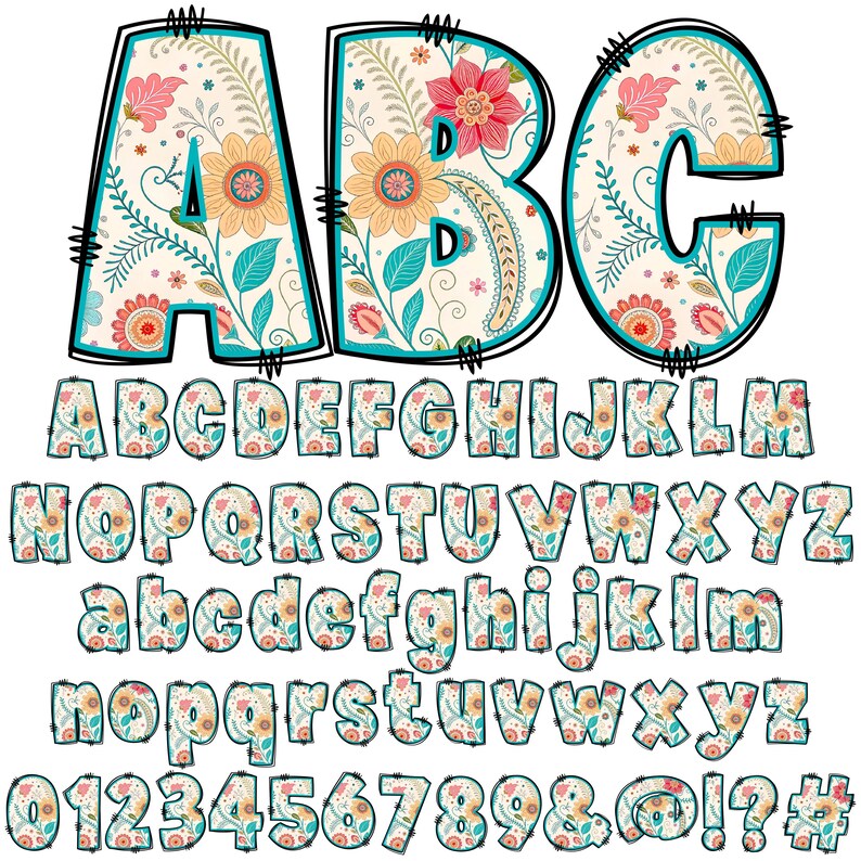 BUNDLE Spring Alphabet PNG, Groovy Floral Doodle, Summer PNG Letters ...