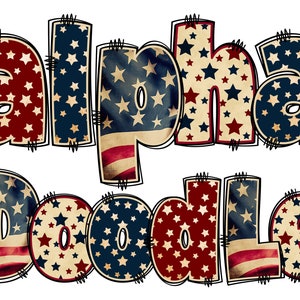 BUNDLE Patriotic Vintage Alphabet PNG, 4th of July, Independence Day, Alpha Doodle, American, Alpha Pack, US Flag, Vintage, Doodle 10