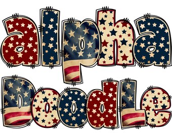 BUNDLE Patriotic Vintage Alphabet PNG, 4th of July, Independence Day, Alpha Doodle, American, Alpha Pack, US Flag, Vintage, Doodle 10