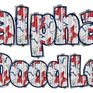 Patriotic Alphabet PNG, 4th of July, Independence Day, Alpha Doodle, PNG Letters, American Doodle, Alpha Pack, Red Blue, Stars, Doodle 13D