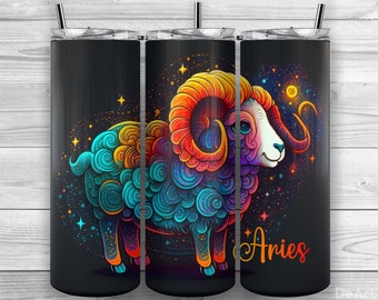 Aries Zodiac Sign, Astrological Signs, 20oz Skinny Tumbler PNG, Sublimation Design, Tumbler Wrap, Straight Tapered, Tumbler Design 9