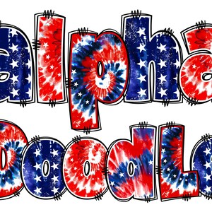 BUNDLE Patriotic Alphabet PNG, 4th of July, Independence Day, Alpha Doodle, American Tie Dye, Alpha Pack, US Flag, American, Doodle 3