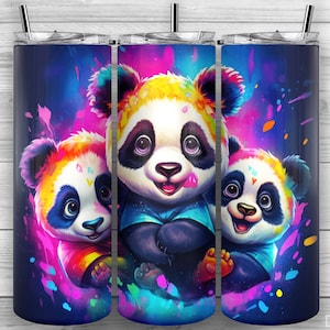 Panda's Tumbler Design, Kleurrijke Baby Panda's Tumbler, 20oz Skinny Tumbler PNG, Sublimatie Design, Tumbler Wrap, Recht taps toelopend, Design 84