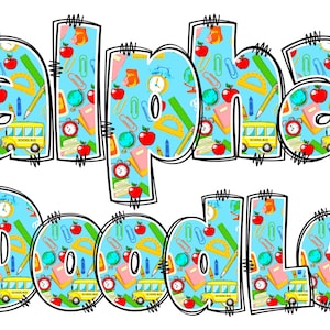 Back to School Alphabet PNG, School Letters, PNG Letters, School Alpha Doodle, Back to School Doodle, School Doodle, Alpha Pack Doodle 20C