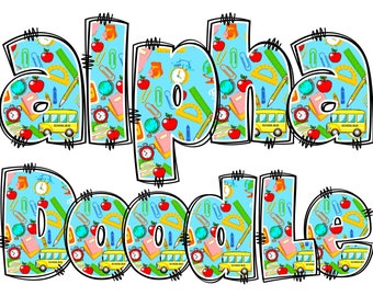 Back to School Alphabet PNG, School Letters, PNG Letters, School Alpha Doodle, Back to School Doodle, School Doodle, Alpha Pack Doodle 20C