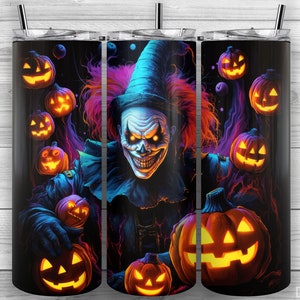 Vaso de payaso aterrador, Jack-O'-Lanterns, vaso flaco de 20 oz PNG, diseño de sublimación, envoltura de vaso, cónico recto, diseño 199