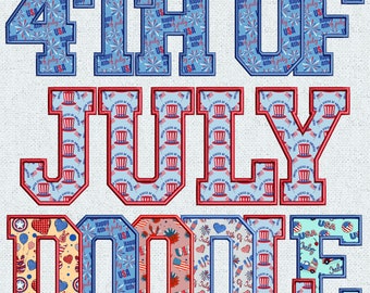 Faux Embroidery Alphabet BUNDLE, 6 Alpha Sets, Patriotic Letters PNG, 4th of July, Independence Day, Alpha Doodle, USA Flag, Alpha Pack 7FE