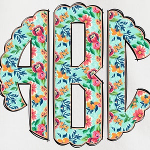 Spring Monogram PNG, Flower Monogram, Spring Floral Monogram, Alpha Doodle, Doodle Monogram, Round Monogram, Circle Scalloped Monogram 2A