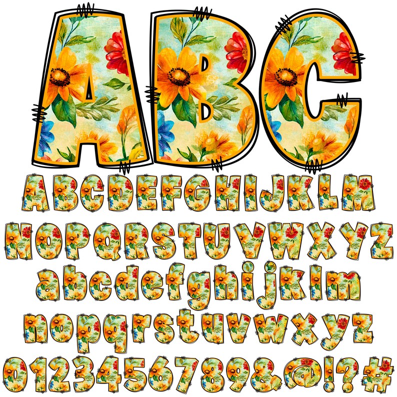 BUNDLE Spring Alphabet PNG, Summer Floral Doodle, Summer PNG Letters ...